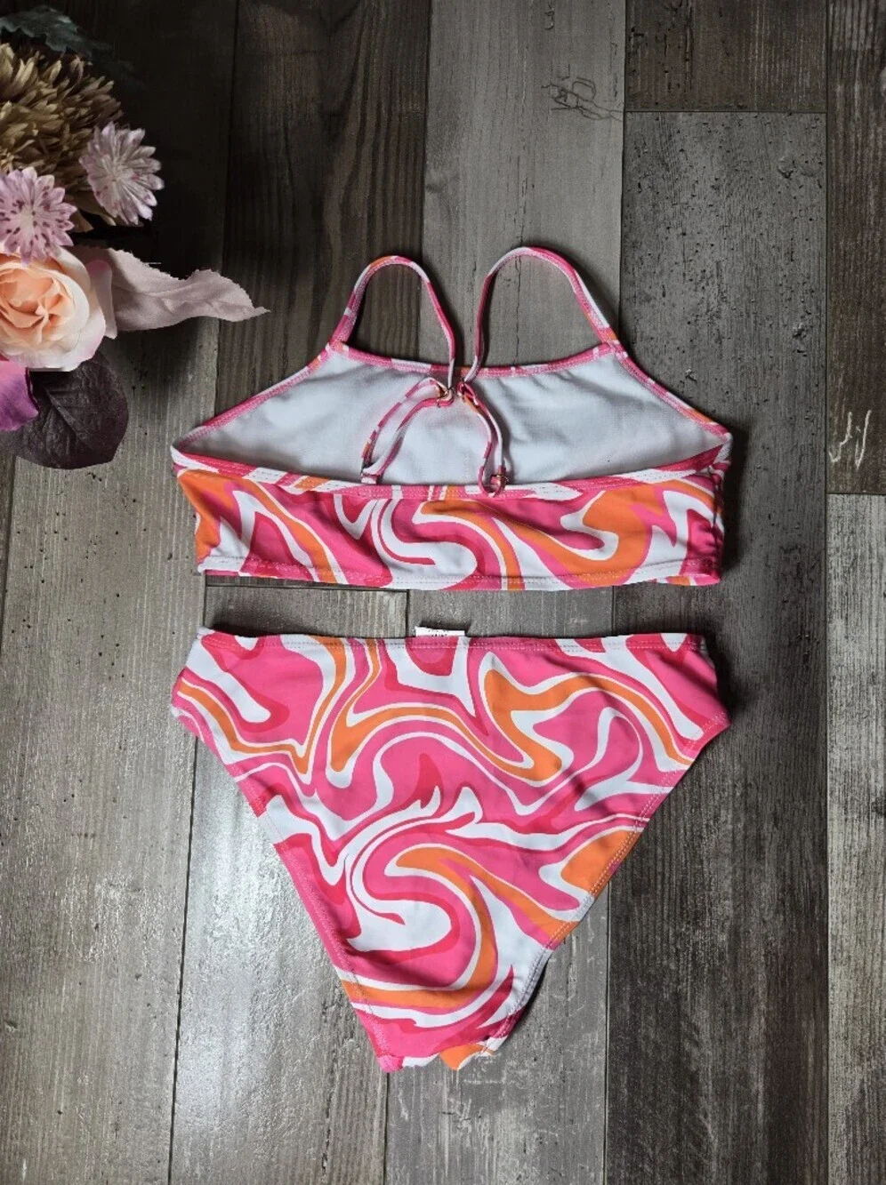SHEIN Pink & Orange Swirl Two-Piece Bikini Set Teen Girl Size 12-13 Years NWOT